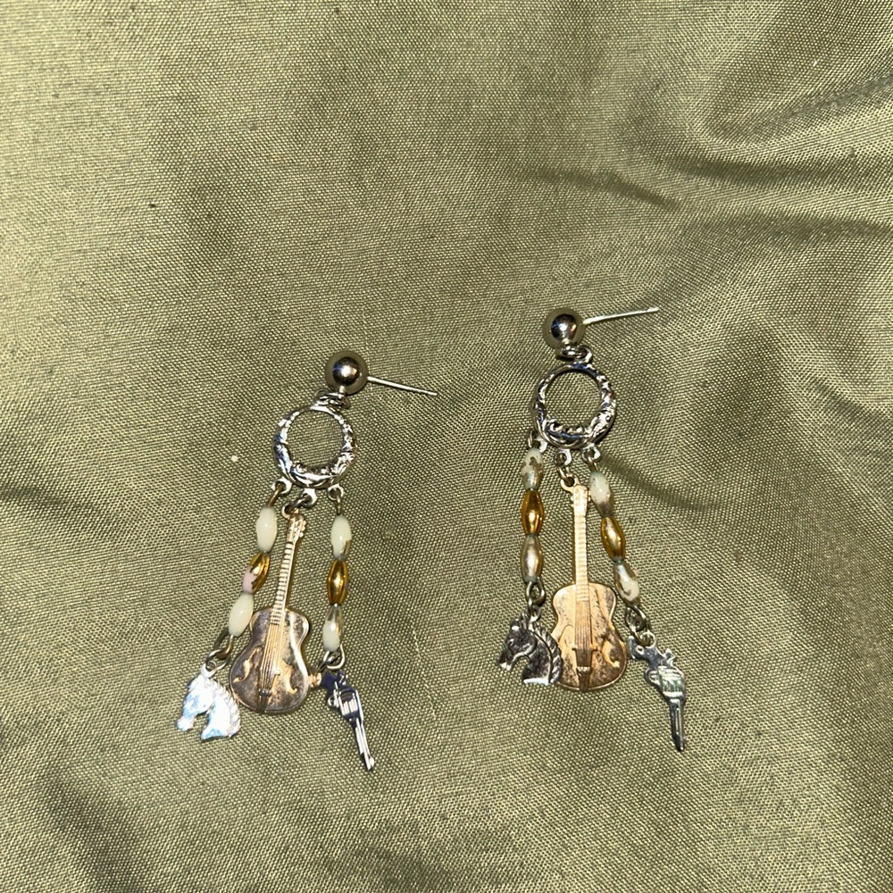 Gold and Silver Art Deco Dangle Earrings with Crystals